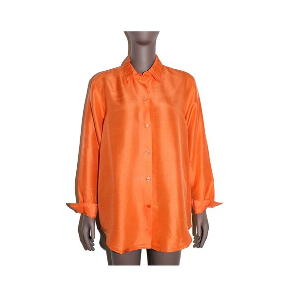 Orange Silk Button Down Collared Shirt Blouse Womens Size Small - Picture 3 of 4